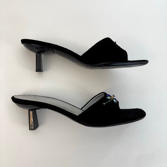 Giuseppe Zanotti Black Velvet Kitten Heels Crystal Dragonfly Slides Sandals 9B - Picture 5 of 11